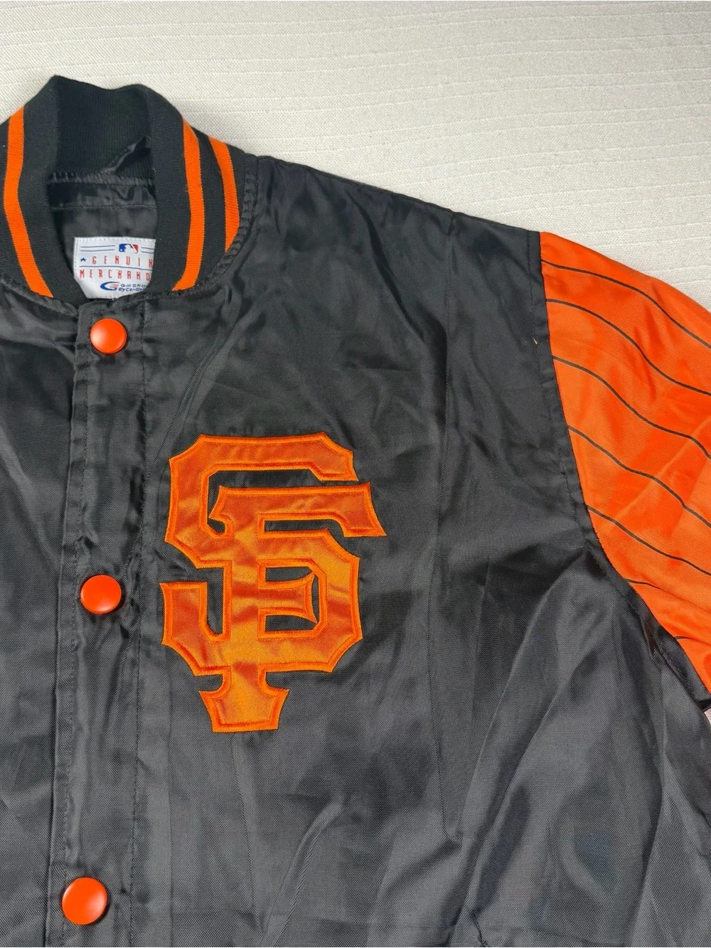 Vintage San Francisco Giants MLB G-III Satin Pinstripe Bomber Jacket Mens M